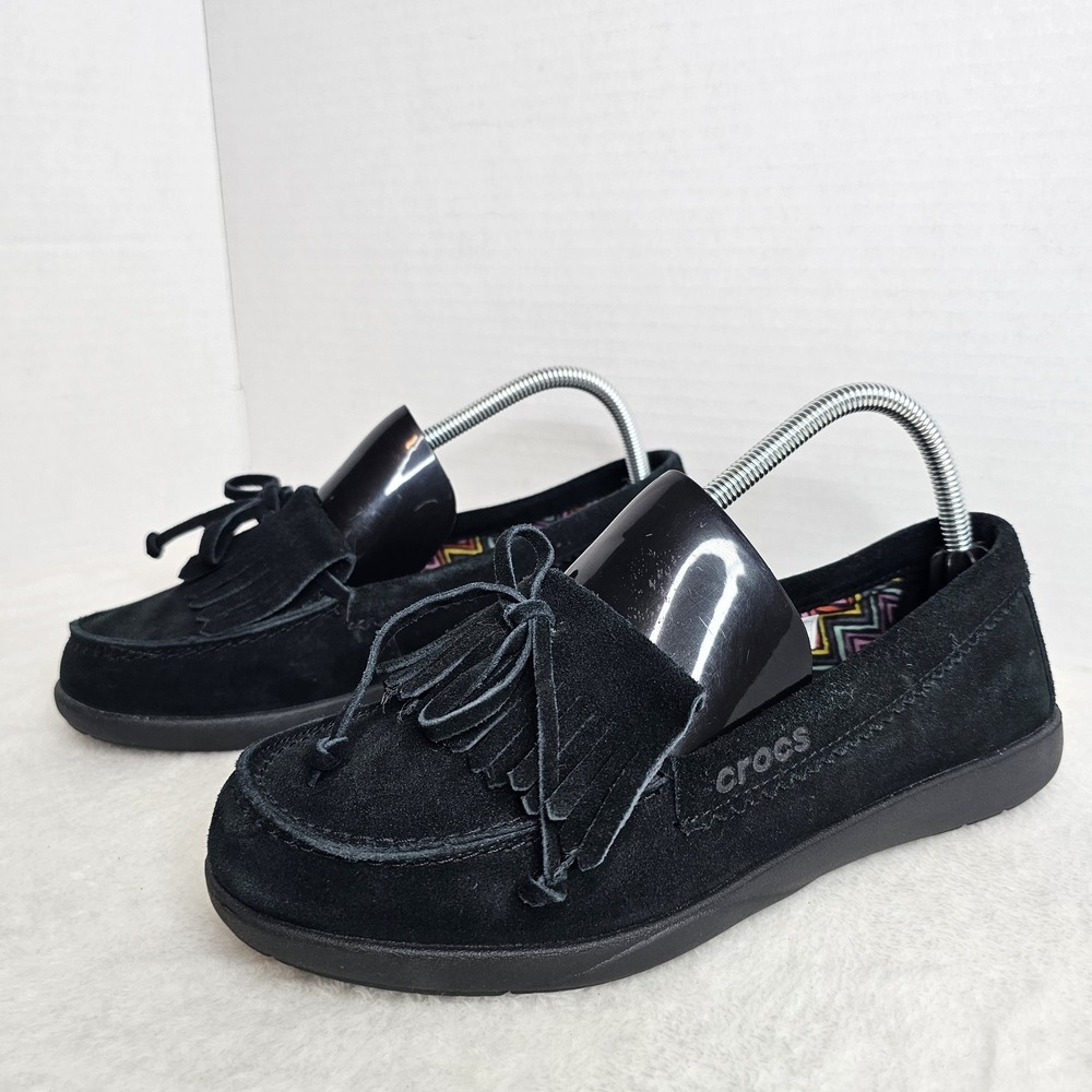 CROCS Black Moccasin Flats Suede Tassel Women's Size 9 US